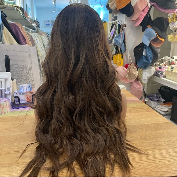 Human hair blend brown wig with bang - Picture 3 of 9